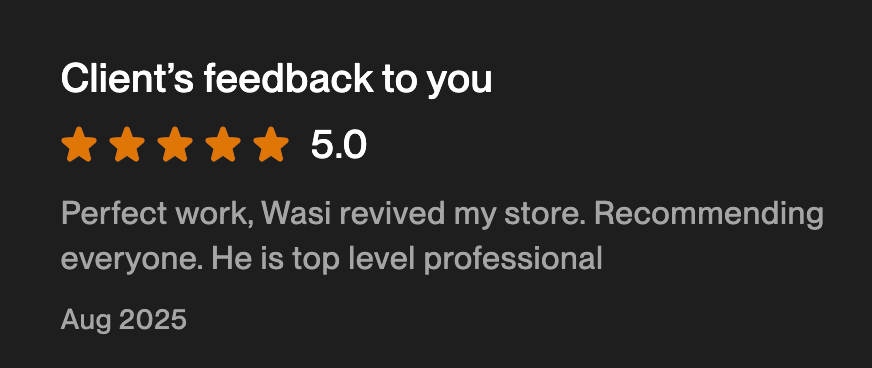 Client feedback review with five star rating